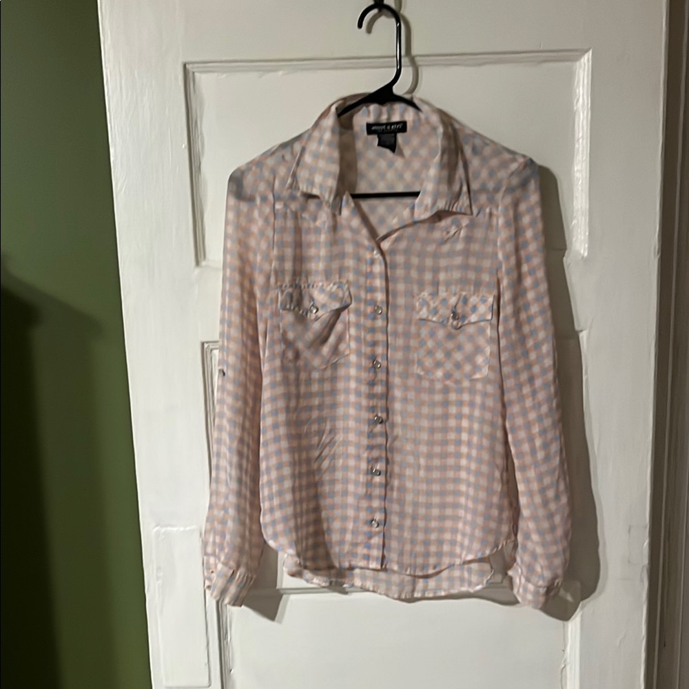 About A Girl Pink Plaid Blouse